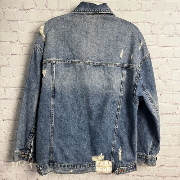 Zara light wash retro distressed denim jacket ladies size XS oversized biker - Picture 3 of 5